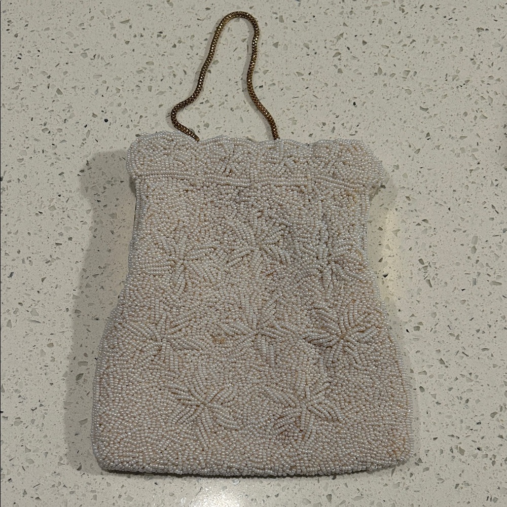 Elegant Beaded White Clutch